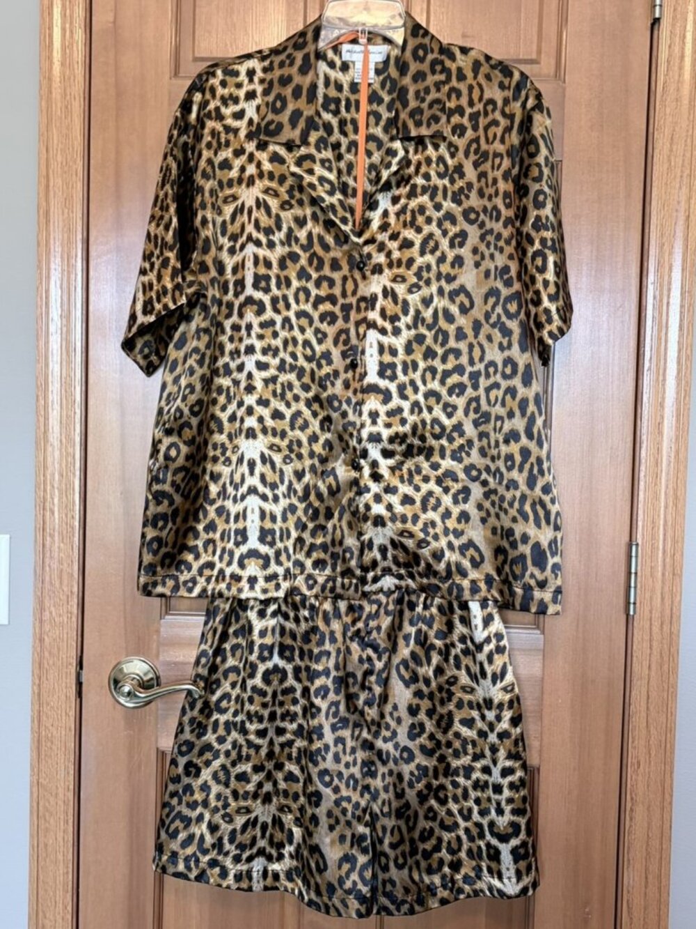 Vintage Michelle-Louise Tiger Print Satin PJ Loungewear Set Shorts Large